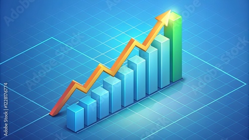 stock market graph on green, stock growth, arrow up