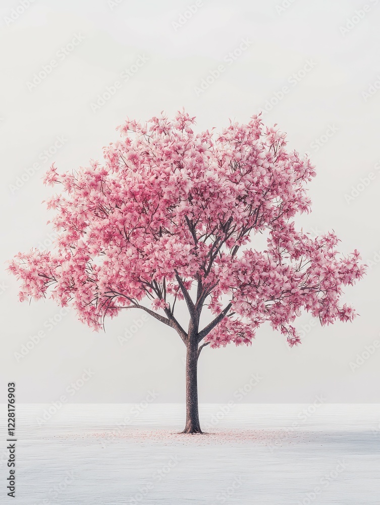 Fototapeta premium Beautiful cherry blossom tree in serene landscape view
