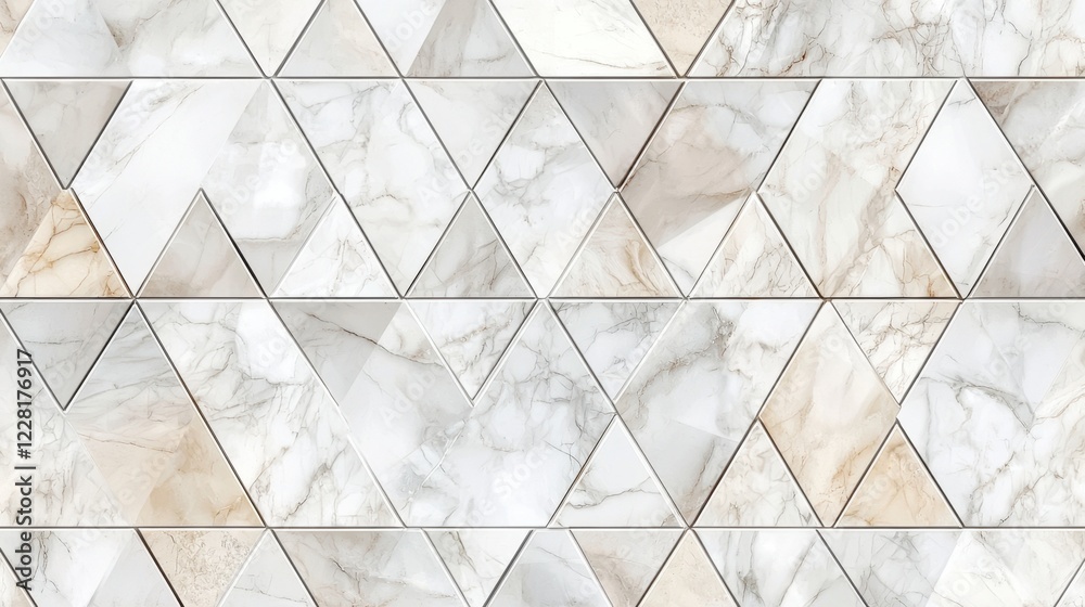 A seamless arrangement of triangular marble tiles in light beige and cream shades creates a sophisticated geometric pattern, perfect for contemporary interior aesthetics A seamless arrangement of triangular marble tiles in light beige and cream shades creates a sophisticated geometric pattern, perfect for contemporary interior aesthetics