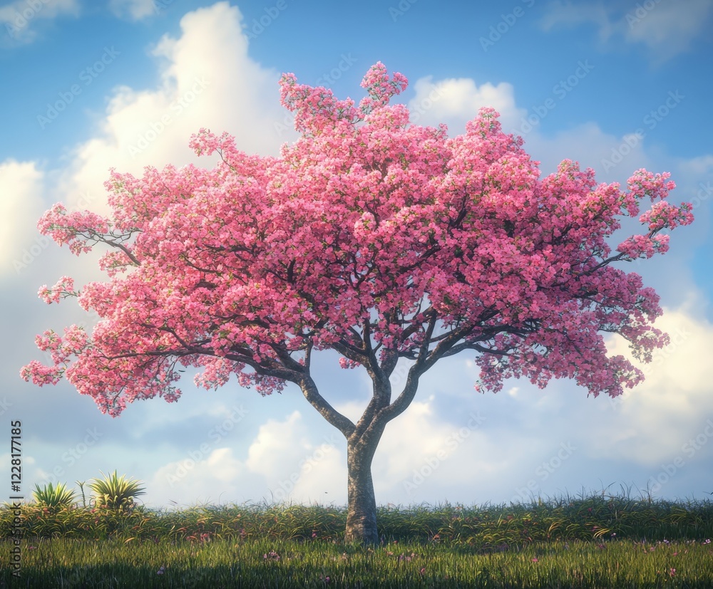 Blossoming pink tree under a blue sky in springtime Blossoming pink tree under a blue sky in springtime