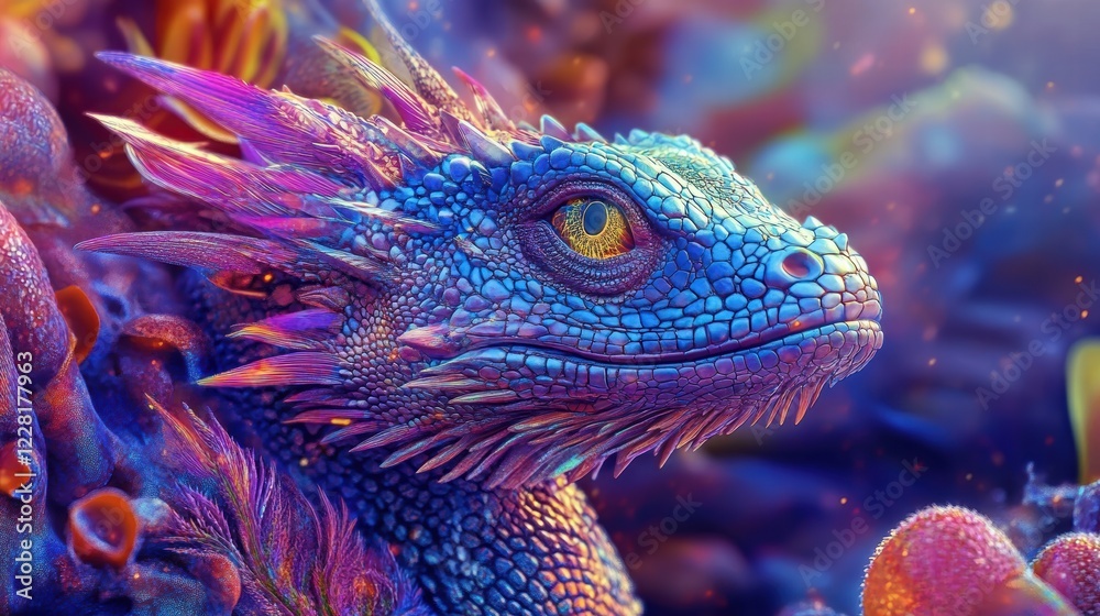 Obraz premium Chinese Water Dragon Amidst Vibrant Backdrop