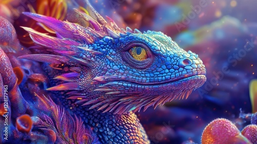 Chinese Water Dragon Amidst Vibrant Backdrop photo