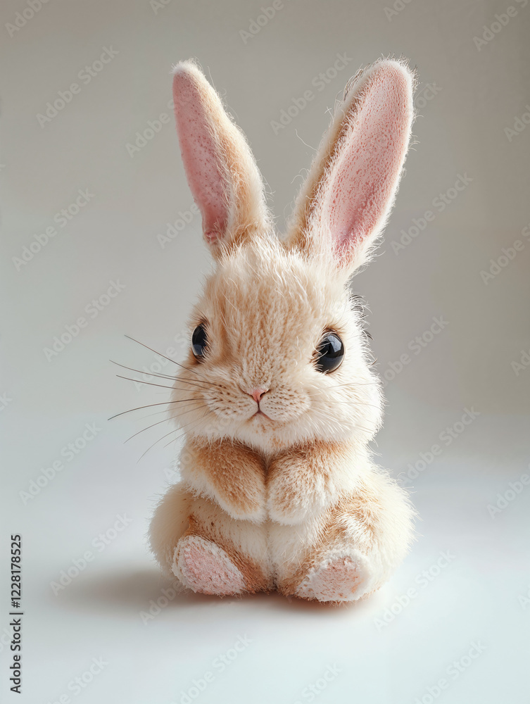 Obraz premium Soft and adorable bunny sitting quietly on a plain background, showcasing its fluffy fur and large ears