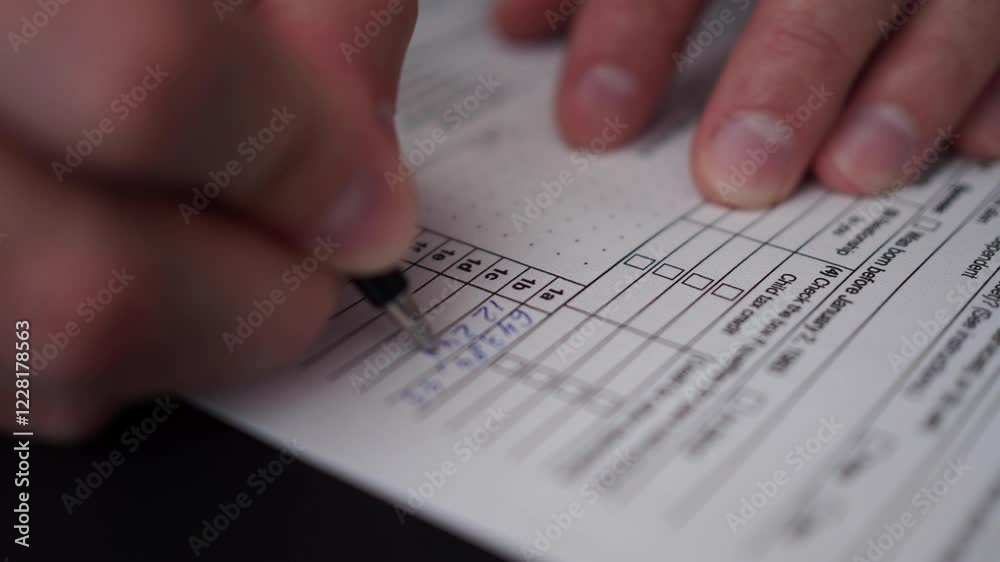 Man Filling In The Tax Form 1040 for 2024 Year. Person Calculates of Planning Budgets Yearly Personal Finance and Fills up US Tax Form 1040 For 2024 Year. Signing 1040 Income Tax Return For 2024 Year. Man Filling In The Tax Form 1040 for 2024 Year. Person Calculates of Planning Budgets Yearly Personal Finance and Fills up US Tax Form 1040 For 2024 Year. Signing 1040 Income Tax Return For 2024 Year.