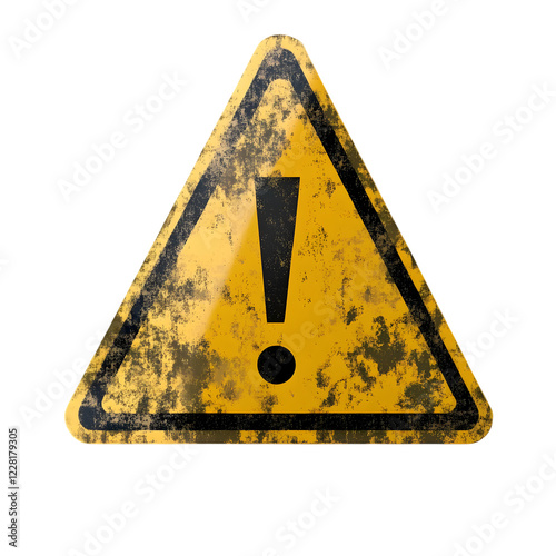 Grunge Warning Sign with Exclamation Mark – Hazard Alert, Isolated on Transparent Background