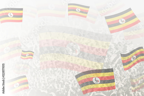 Celebratory Crowd with Uganda Flags Background