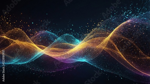 Ríos de luz coloridos y vibrantes en una composición abstracta, mostrando la interacción de partículas luminosas en tonos contrastantes
