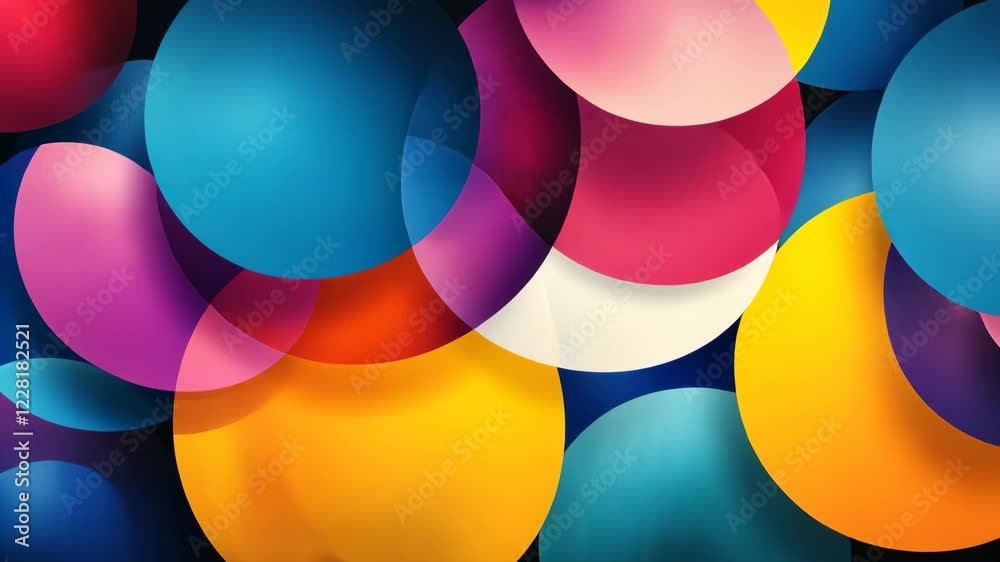Vibrant overlapping circles transforming in colorful abstract motion art