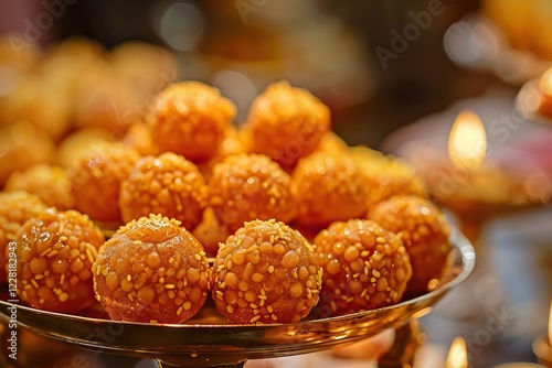 Indian sweet Bundi laddu enjoyed at Indian celebrations. photo