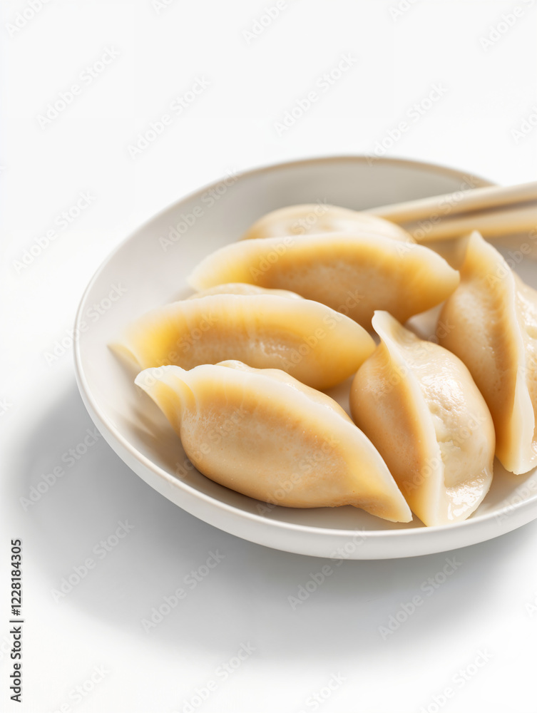 Freshly steamed dumplings served in a white bowl with chopsticks at a cozy dining table Freshly steamed dumplings served in a white bowl with chopsticks at a cozy dining table