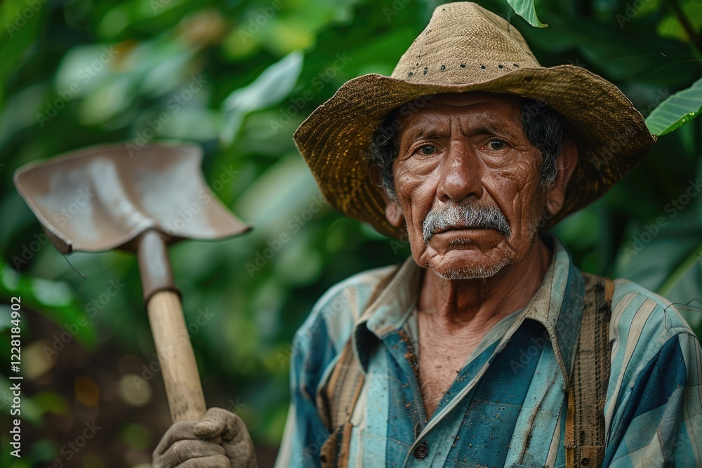 Fototapeta premium Portrait of a Colombian farmer with a shovel.