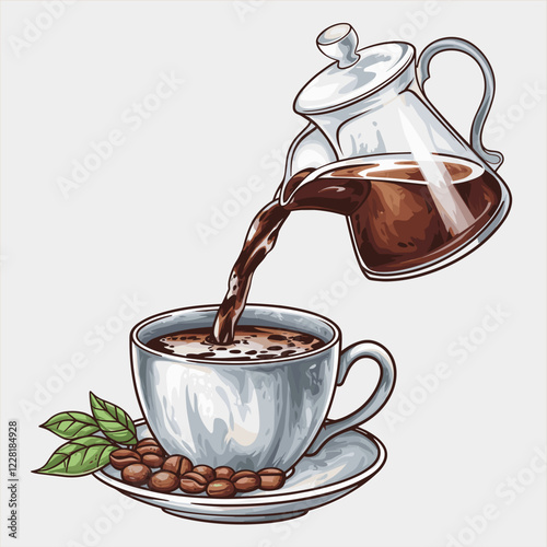 Coffee Pouring into a Cup – Elegant Vector Illustration