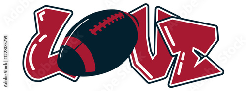 love - red and blue football ball, sport vector graphics, hockey, for street art - graffiti lettering typography - art illustration - multicolor - writen	