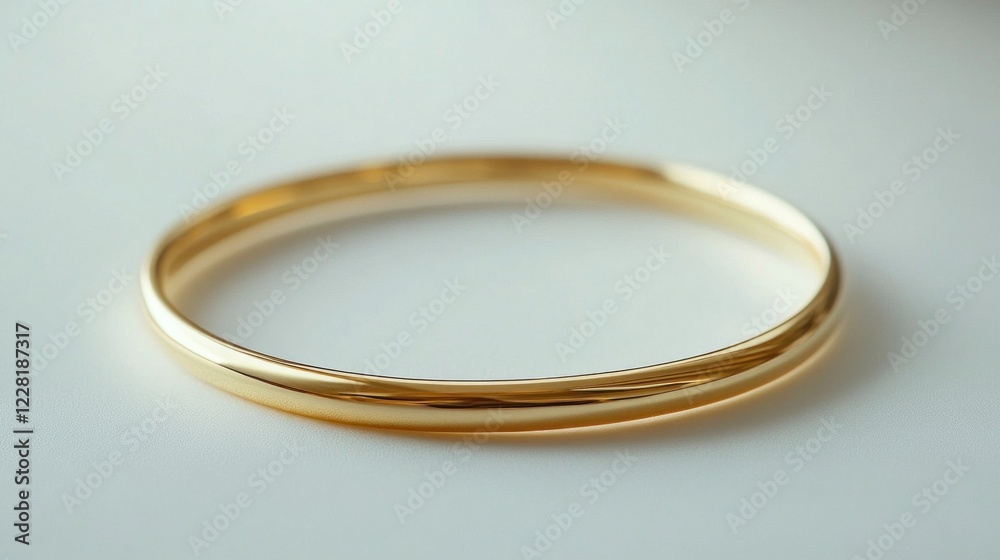 Close up of a gold bangle bracelet, simple jewelry on white surface Close up of a gold bangle bracelet, simple jewelry on white surface