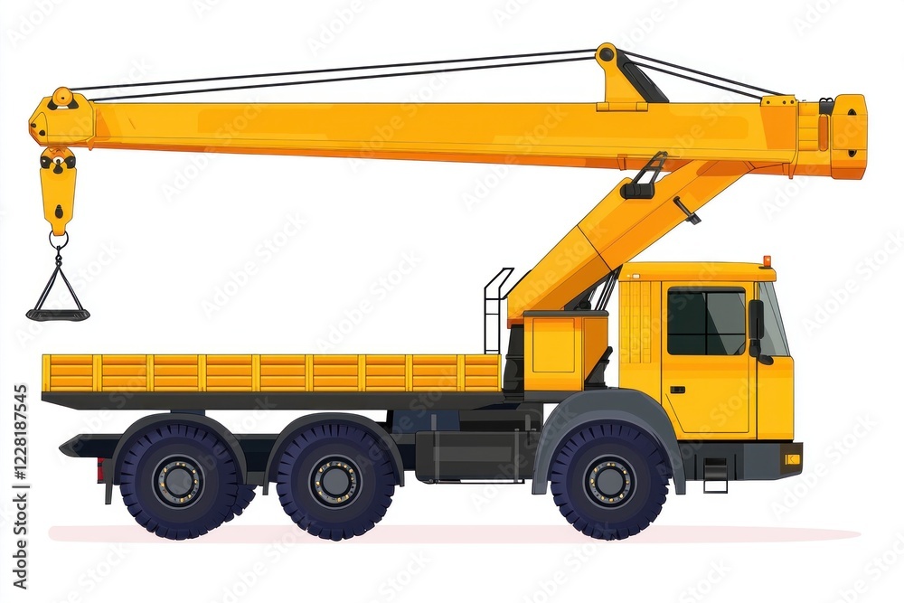 Crane Truck isolated on white background. Heavy Machinery. Construction Vehicle. Mobile Crane. Truck with Crane Arm. Crane Truck Design Element. Realistic Crane Truck isolated for Designers. Crane Truck isolated on white background. Heavy Machinery. Construction Vehicle. Mobile Crane. Truck with Crane Arm. Crane Truck Design Element. Realistic Crane Truck isolated for Designers.