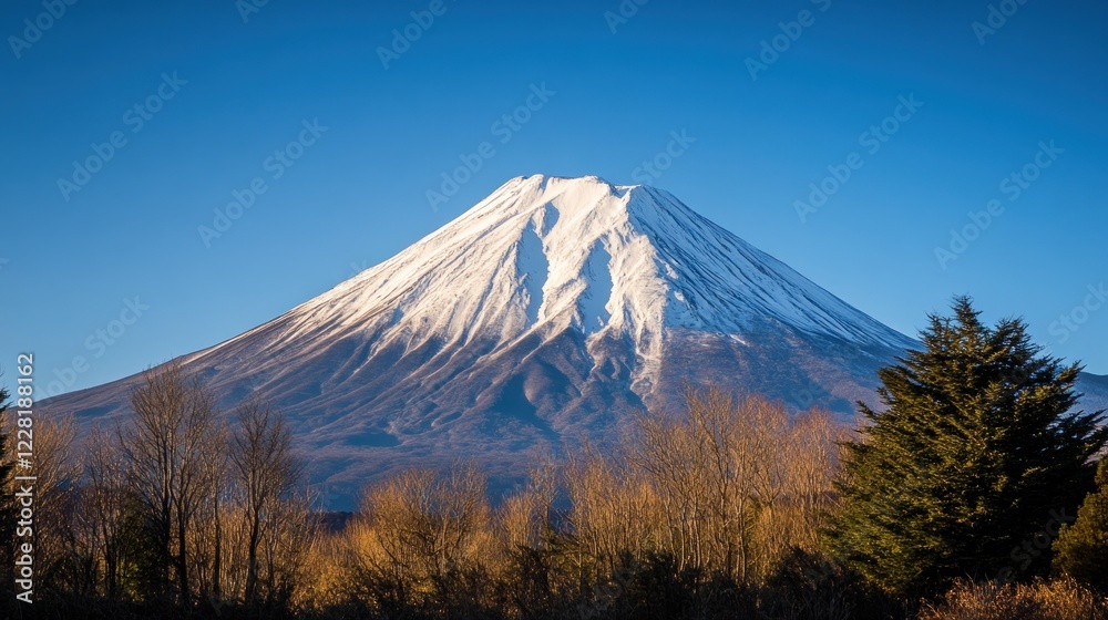 Majestic Mount Fuji Snow Capped Peak Under Blue Skies Majestic Mount Fuji Snow Capped Peak Under Blue Skies