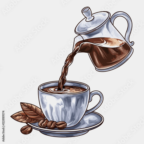 Coffee Pouring into a Cup – Elegant Vector Illustration