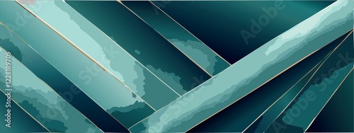 Geometric abstract luxury dark green-blue and gold background with triangles, watercolor style, vector wallpaper.