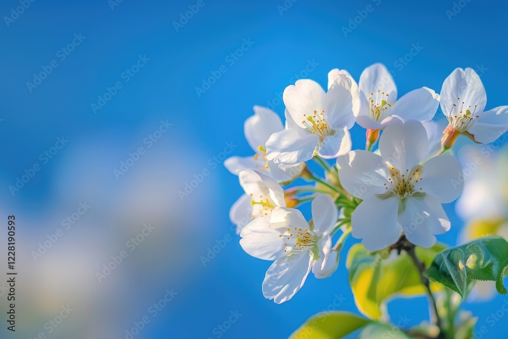 Freshly bloomed spring cherry blossoms with a clear blue sky backdrop Freshly bloomed spring cherry blossoms with a clear blue sky backdrop