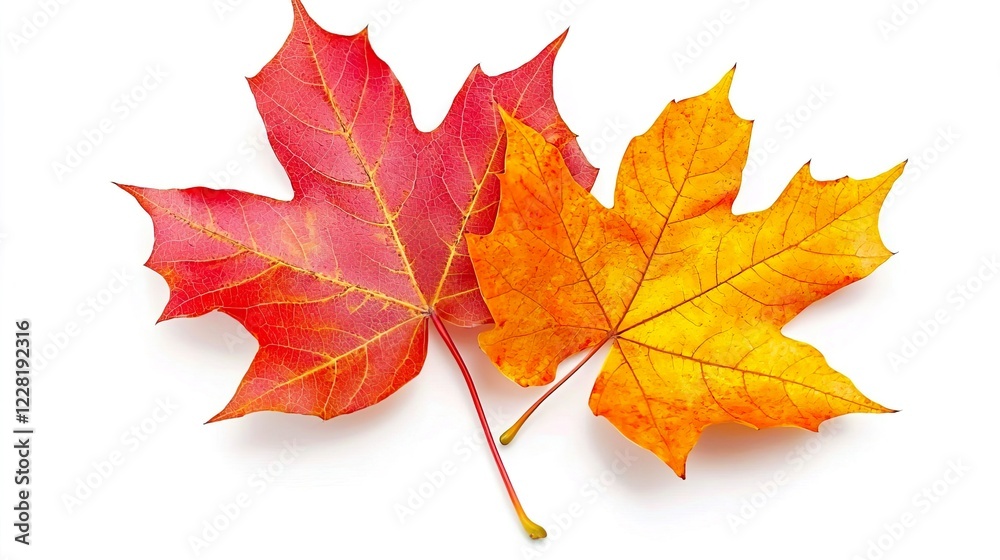 Obraz premium Vibrant Red and Yellow Autumn Leaves Isolated on White Background