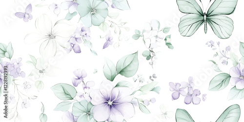 Pastel floral butterfly Vector seamless pattern for spring, pastel, floral, butterfly, seamless, pattern, spring, soft colors.