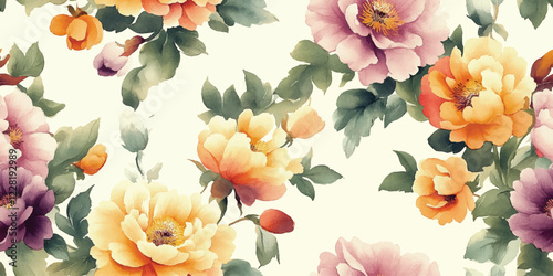 Vector Seamless Vintage Floral Pattern with Vibrant Colors on a Retro Background.
