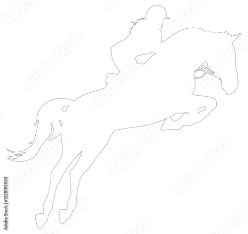 Contour of jockey and jumping horse, equestrian sport. Vector illustration