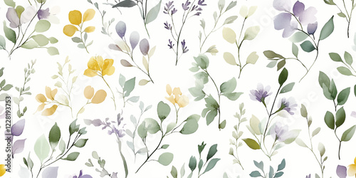 Vintage vector seamless floral pattern. Liberty style background of small pastel colorful flowers. Small wildflowers scattered over a white background. Abstract flowers and leaves branches