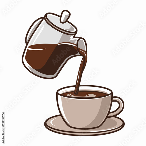 Coffee Pouring into a Cup – Fun Cartoon-Style Illustration