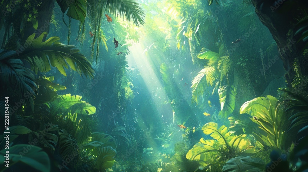 Sunlit Tropical Rainforest Canopy Lush Green Foliage Sunlit Tropical Rainforest Canopy Lush Green Foliage
