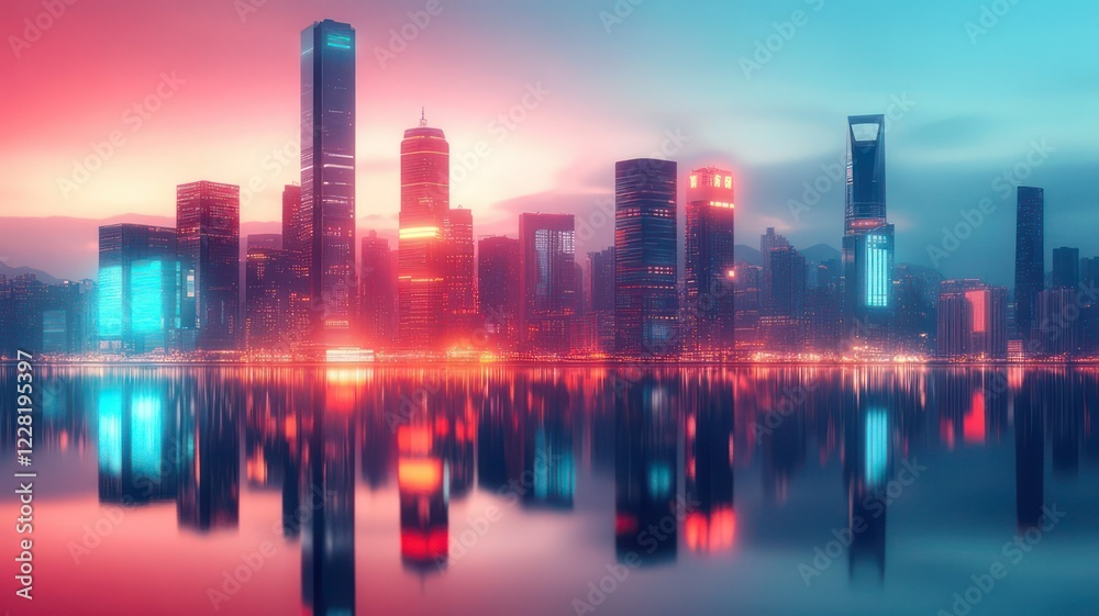 Fototapeta premium Futuristic city skyline of a modern city created with Generative AI