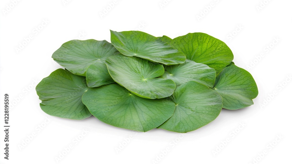 Fototapeta premium Fresh Green Leaves Arrangement on White Background for Nature Themes