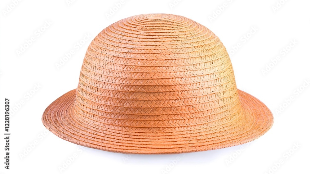 Round Straw Hat with Textured Design Isolated on White Background Round Straw Hat with Textured Design Isolated on White Background