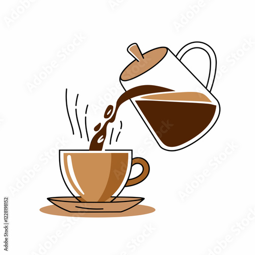 Coffee Pouring into a Cup – Fun Cartoon-Style Illustration