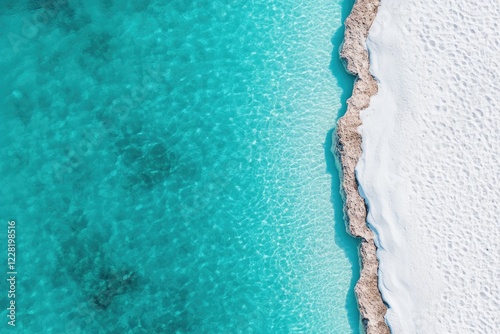 aerial orthographic view of stunning turquoise lagoon along riviera maya coastline where crystal-clear shallows blend photo