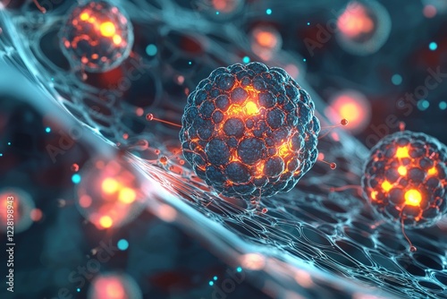 Nanoparticles interacting on a microscopic level with glowing effects