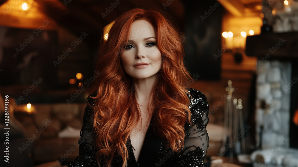Elegance and Style: A Beautiful Red-Haired Woman in Formal Attire Elegance and Style: A Beautiful Red-Haired Woman in Formal Attire
