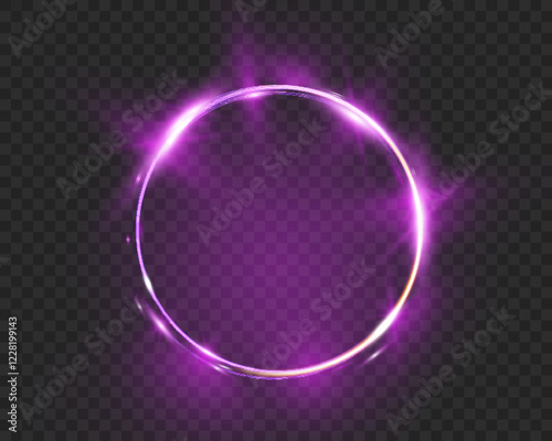 	
Purple neon glowing circle on dark background, featuring a circle, rectangle, and vertical rectangle with light flares and soft gradients. Elegant futuristic light effects suitable. photo