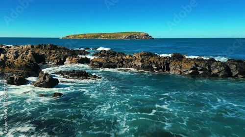 Aerial view of seascape along the vast beach on the South Coast during summer photo