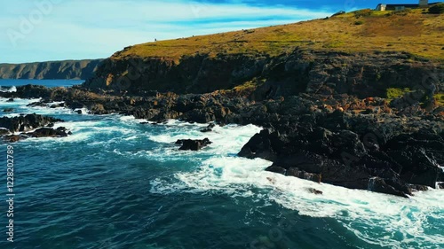 Aerial view of seascape along the vast beach on the South Coast during summer photo