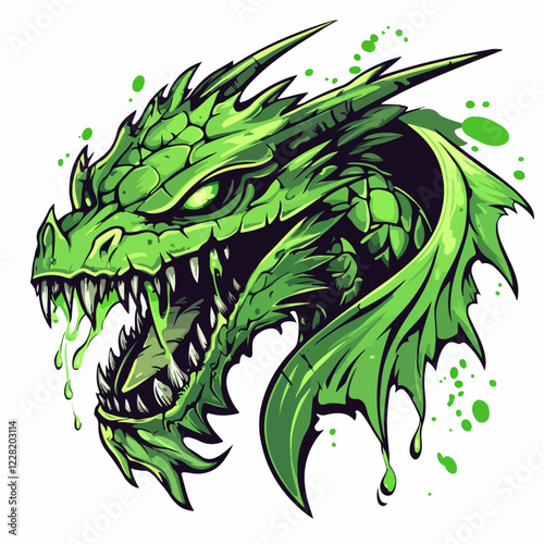 Toxic green dragon logo design featuring sharp glowing scales in an electrifying esports aesthetic