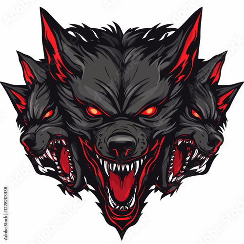 Fearsome three-headed hellhound logo with fiery red accents representing strength and power in esports
