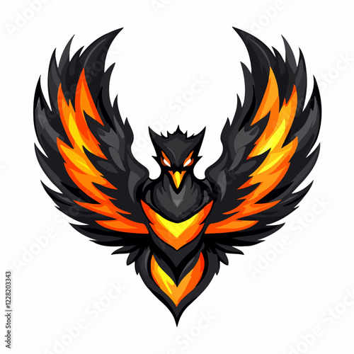 Resurrected black phoenix logo with vibrant flames and smoke, representing strength in esports photo