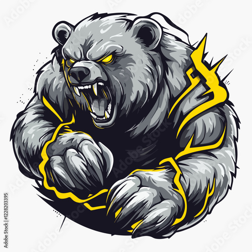 Fierce thunder bear logo design featuring glowing yellow eyes for an esports team