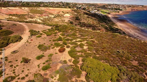 Aerial view of seascape along the vast beach on the South Coast during summer photo