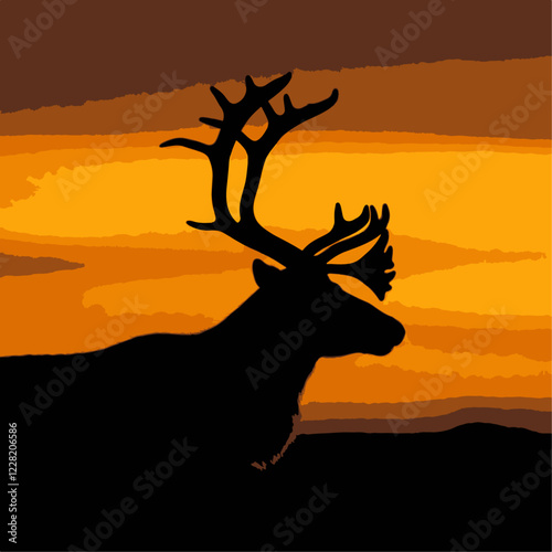 deer, deer in the sunset, silhouette of a deer, deer vector, deer illustration, silhouette of a deer on sunset