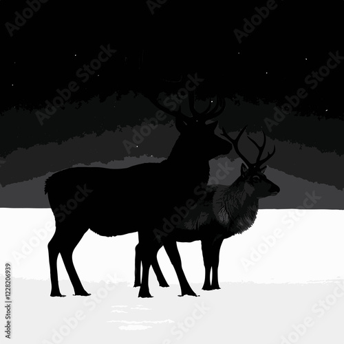 deer in winter, deer in the snow, deer silhouette vector,  silhouette of deer, deer in the forest