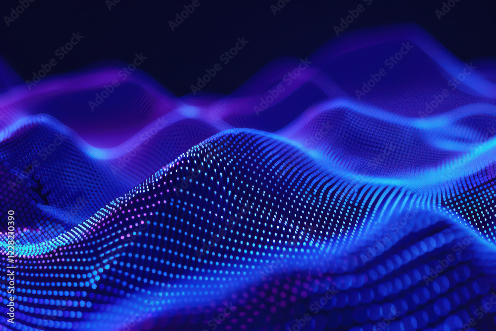close up horizontal abstract illustration of glowing blue virtual wavy mesh background close up horizontal abstract illustration of glowing blue virtual wavy mesh background