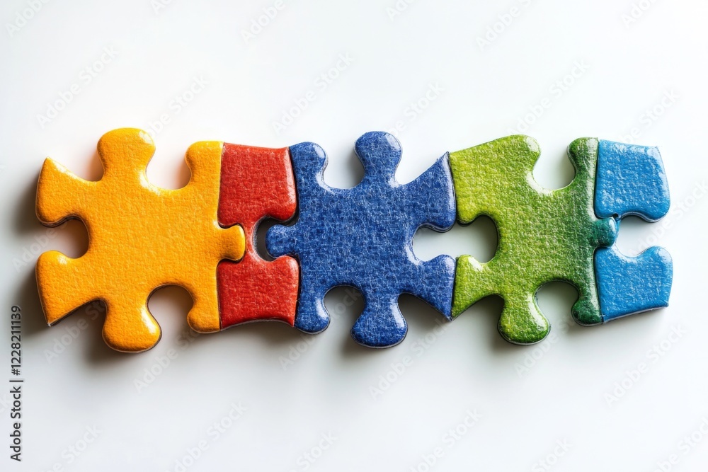 Fototapeta premium Colorful puzzle pieces interlocked in a playful arrangement