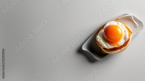 Breakfast delight: sunny side up egg on toasted bagel on white plate National Egg McMuffin Day photo